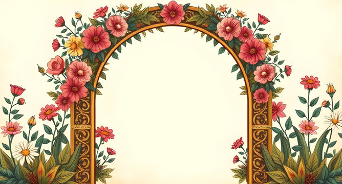 arch, flowers, vector, illustration, floral, frame, decorative, bouquet, design, botanical, wreath, arrangement, petals, leaves, garden, romantic, elegant, wedding, celebration, ornament, nature, beau
