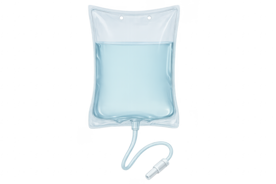 Realistic intravenous fluid bag with transparent background