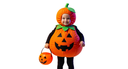 Child Halloween Pumpkin Costume Orange Round Jack-O-Lantern Transparent Background