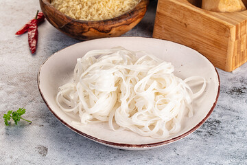 Boiled asian rice pho noodles