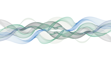 Abstract flowing pattern of gentle, intertwining lines and translucent wisps in cool gradients on a transparent backdrop with negative space, concept of modern innovation