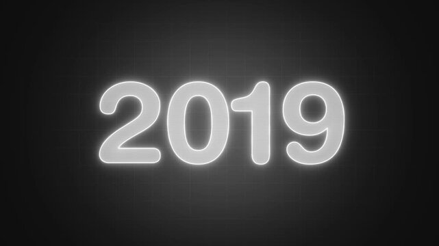 2019 neon line text animation. Glowing 2019 number text animation background. abstract year animation. 2019 text with screen effects of technological failures. Concept of counting years
