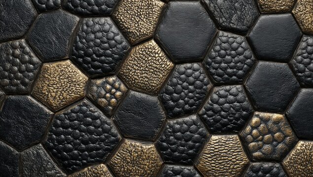 Hexagonal black and gold textured tiles