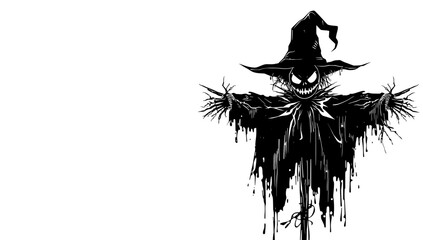 Fototapeta premium A haunting scarecrow illustration on an isolated background. The artwork depicts a figure of scarecrow with ominous hat and eerie smile.