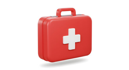 Obraz premium Red First Aid Kit with White Cross on White Background