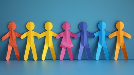 Colorful paper figures symbolizing diversity and inclusion in a supportive community teamwork theme