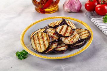 Tasty grilled eggplant round slices