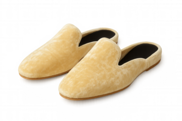Comfortable yellow velvet slippers isolated on a transparent background, perfect for showcasing relaxation and comfort
