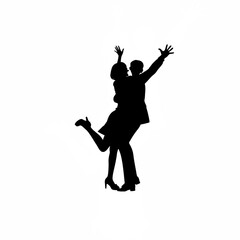 Young man hugging mother celebrating first job silhouette isolated on white background