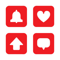 Four red social media icons with white symbols on a white background vector