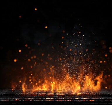 Hot grill with flames and sparks