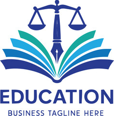 Education Logo Scales of Justice with Open Book Symbol
