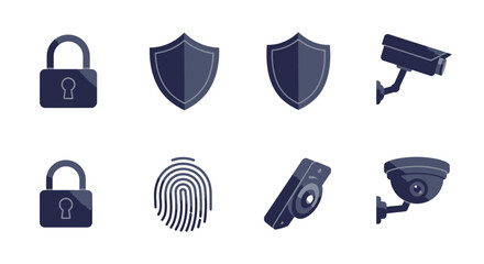 Illustrative vector security icons showcasing protection and surveillance measures