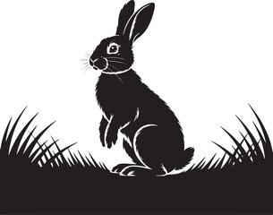Minimalist Black Rabbit Silhouette Illustration with Grass