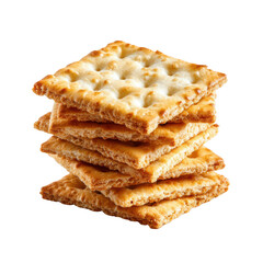 Stack of Square Golden Brown Crackers with Perforations on a Black Background biscuits food, Isolated On White, Png Transparent, Cut Out
