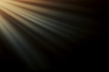 Golden Rays of Light on Dark Background, Sunburst Light Flare in Black Space, Warm Sunlight Beams Abstract Back