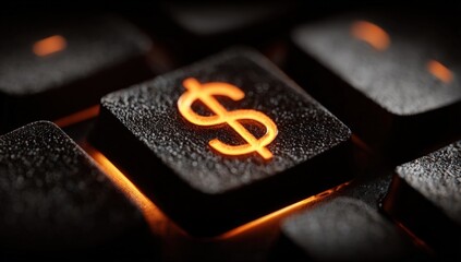 Close-up of glowing dollar sign key