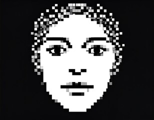 Fototapeta premium Pixelated black and white portrait of a woman's face