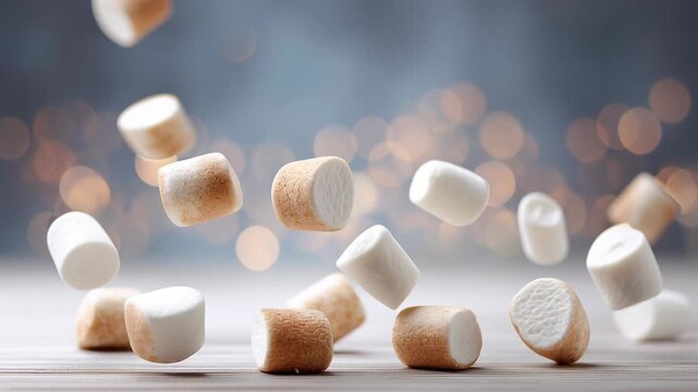 Flying marshmallow elements product photography floating toasted confection marshmallow photography elements creating playful warm cozy motion