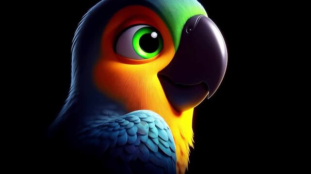 Animation of a 3D cute adorable parrot cartoon

