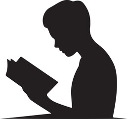 Silhouette Vector of Person Reading a Book on White Background
