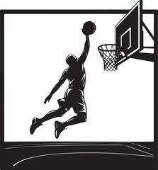 Silhouette Vector of Person Playing Basketball on White Background