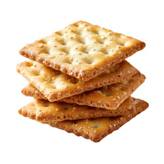Fototapeta premium Stack of Square Salted Crackers with Textured Surface on Black Background biscuits snack, Isolated On White, Png Transparent, Cut Out