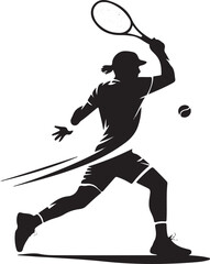 Silhouette Vector of Tennis Player in Mid-Swing on White Background