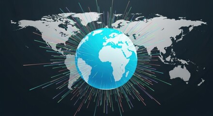 Naklejka premium Digital Globe with World Map and Data Lines in Futuristic Style
