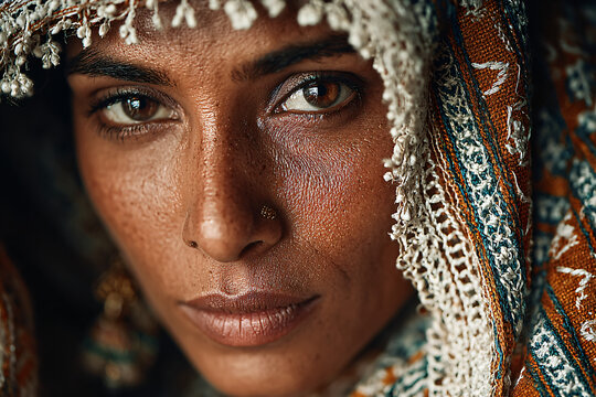 A close-up of a female artisan from Uttar Pradesh demonstrating Chikankari embroidery at Lok Samvardhan Parv.
