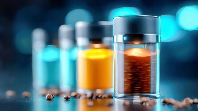 Close-up of spice jars with colorful powders on a dark background