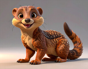 A cartoon meerkat character, digitally rendered, with a happy expression and detailed fur texture.