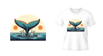 Whimsical marine tale, a delightful illustration of a whale's tail rising from
