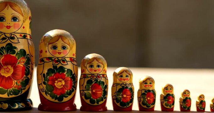 Colorful Russian nesting dolls arranged on a table