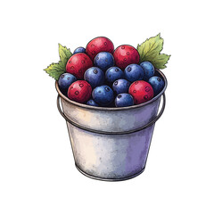 bucket of berries hand drawn illustration