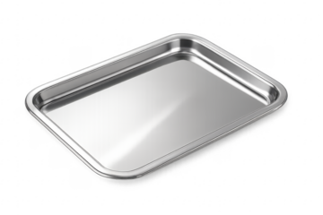 Empty metallic serving tray on transparent background