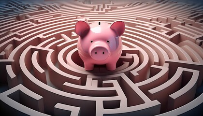 pink piggybank trapped a maze