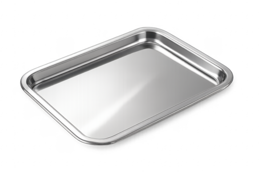 Empty metallic serving tray on transparent background