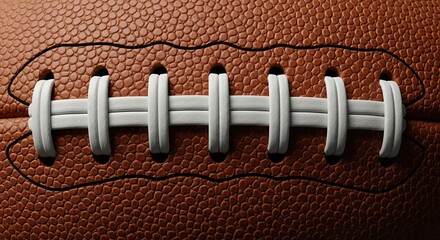 A detailed, high-resolution close-up captures the iconic white laces and textured brown leather of an American football, perfect for sports-themed backgrounds.