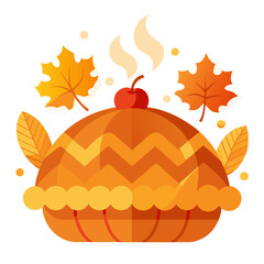 Cozy autumn pie with steam illustration in flat style
