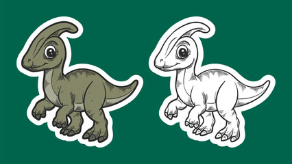 Baby Parasaurolophus Walking with Crest Sticker Illustration