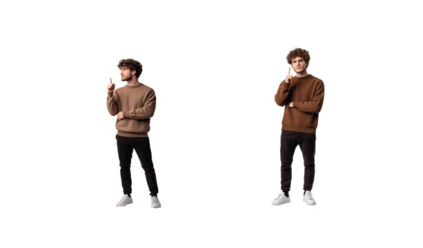 Two men in casual outfits on black background