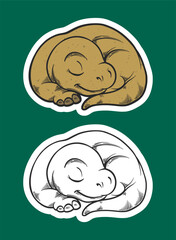 Sleeping Baby Dinosaur Curled Up Sticker Illustration