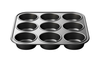 Baking muffins with non-stick bakeware home kitchen cooking techniques indoor overhead view culinary essentials