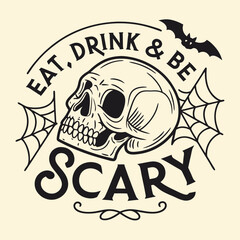 Obraz premium Skull bat spiderweb text design vector
