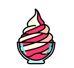 Vibrant vector illustration of a delicious swirled frozen dessert in a sleek glass bowl, perfect for menus, branding, and sweet treat designs.