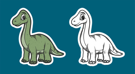 Friendly Green Young Sauropod Dinosaur Sticker Illustration