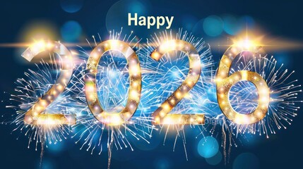Bright Golden 2026 New Year Celebration with Fireworks and Sparkling Lights