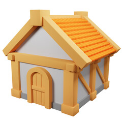 wooden house model on a white background with a classic roof and a window, symbolizing residential real estate - 3D illustration