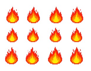 Pixelated fire icons on a white background
